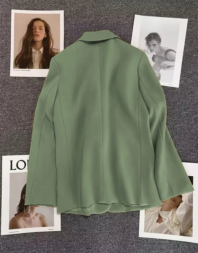 Green Suit Jacket Women's Fashionable Versatile Spring Autumn Polyester Commute Style Regular Thickness Online Exclusive