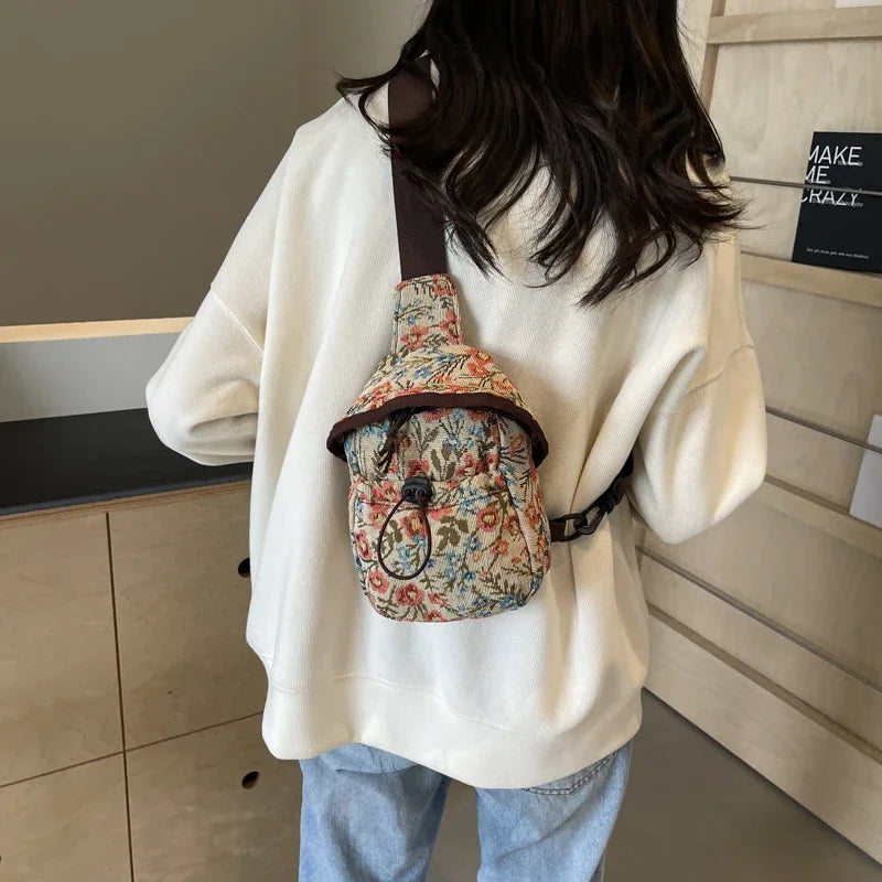 Bolso cruzado de moda para niñas y mujeres, bolso de teléfono de estilo chino, bolsillo en el pecho con estampado étnico, bolso de tela pequeño de un hombro, nuevo