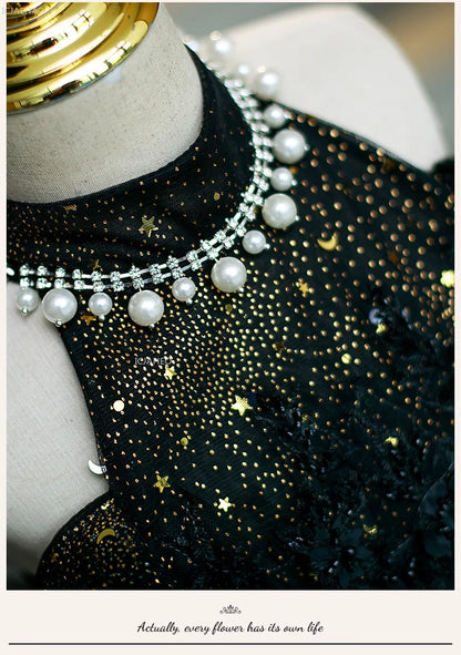 Vestido de fiesta de cumpleaños negro para niñas, vestido de princesa de tul hinchado para actuaciones de Piano, vestidos de desfile de desfile de moda