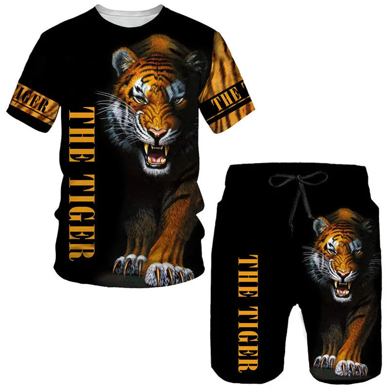 Camisetas con estampado 3D de tigre Animal, conjuntos de pantalones cortos, chándales para hombre, camiseta de manga corta de gran tamaño, conjunto de pantalones, trajes para hombre, ropa
