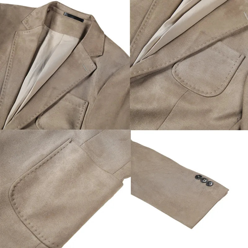 Chaqueta de ante con botones de doble botonadura para hombre, traje de negocios informal, ropa de calle Social, otoño e invierno, 2023