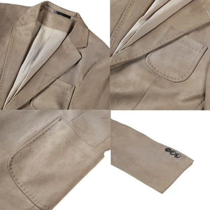 Chaqueta de ante con botones de doble botonadura para hombre, traje de negocios informal, ropa de calle Social, otoño e invierno, 2023