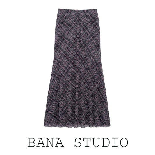 Falda Midi de Tul a Cuadros Estilo Británico BANA, Falda Ajustada de Cintura Alta para Mujer, Primavera Verano, Estilo OL, Fa...