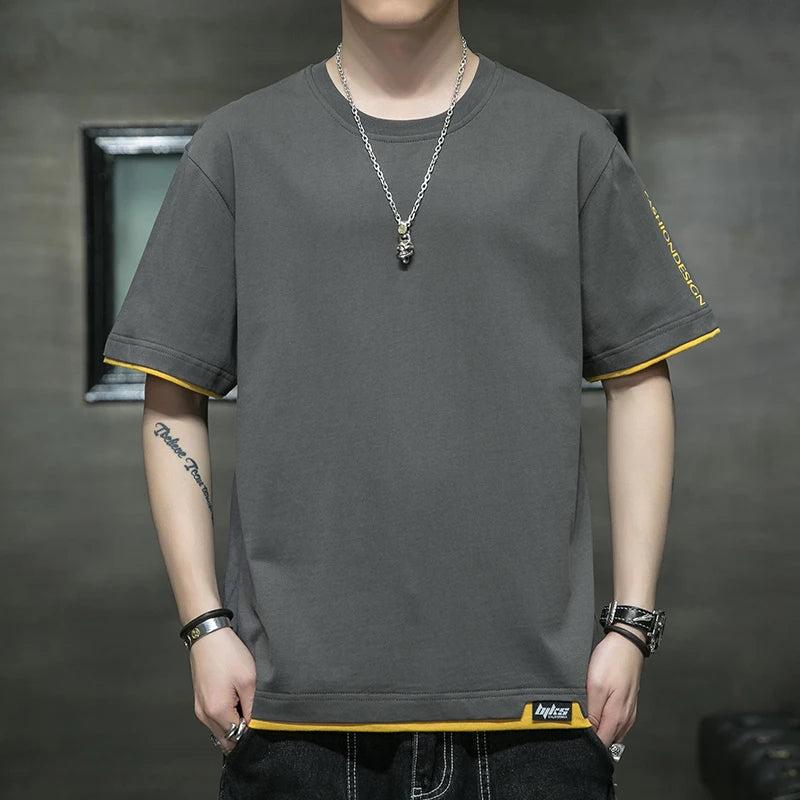 Newest Solid Color 100% Cotton Men T Shirt Hip-Hop Cotton T-shirt O-neck Summer Male Causal Tshirts Fashion Loose Tees YBRDT102
