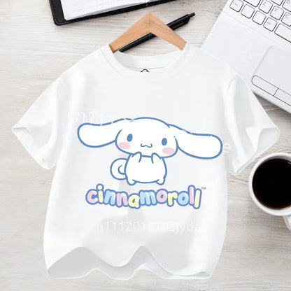Camiseta de Manga Corta para Niños, Estilo Urbano, Verano 2026, Ropa Casual, Regalo Kawaii, Linda Camiseta de Cinnamoroll para Niña, Camiseta de Algodón con Estampado de Anime