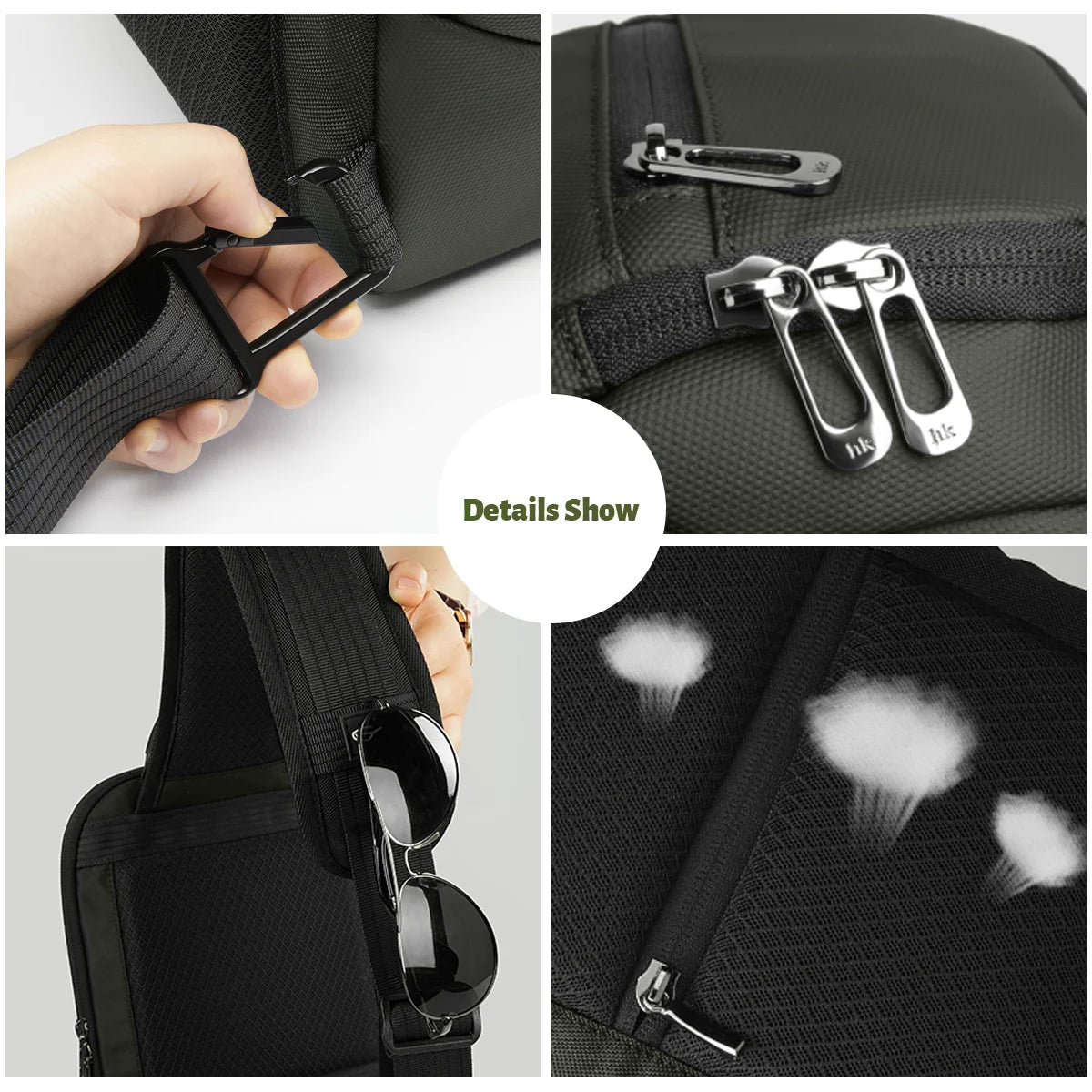 Bolso de hombro multifunción HK para hombre, bolso cruzado impermeable, apto para iPad de 11 pulgadas, bolso bandolera ligero para viajes al aire libre