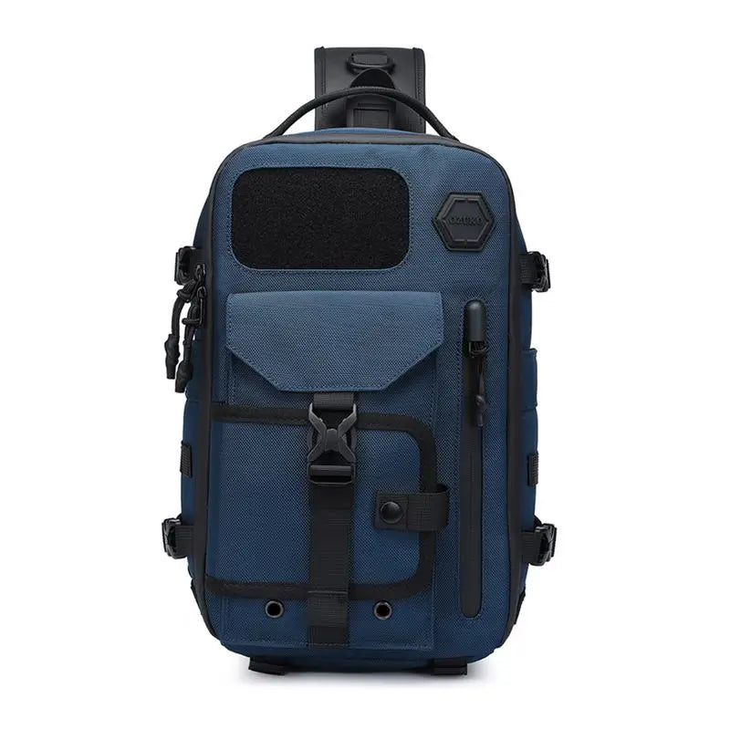OZUKO-Bolso cruzado de hombro para hombre, bolsa de pecho, impermeable, táctico, cintura, bandolera, cremallera, moda, deportes al aire libre, negro