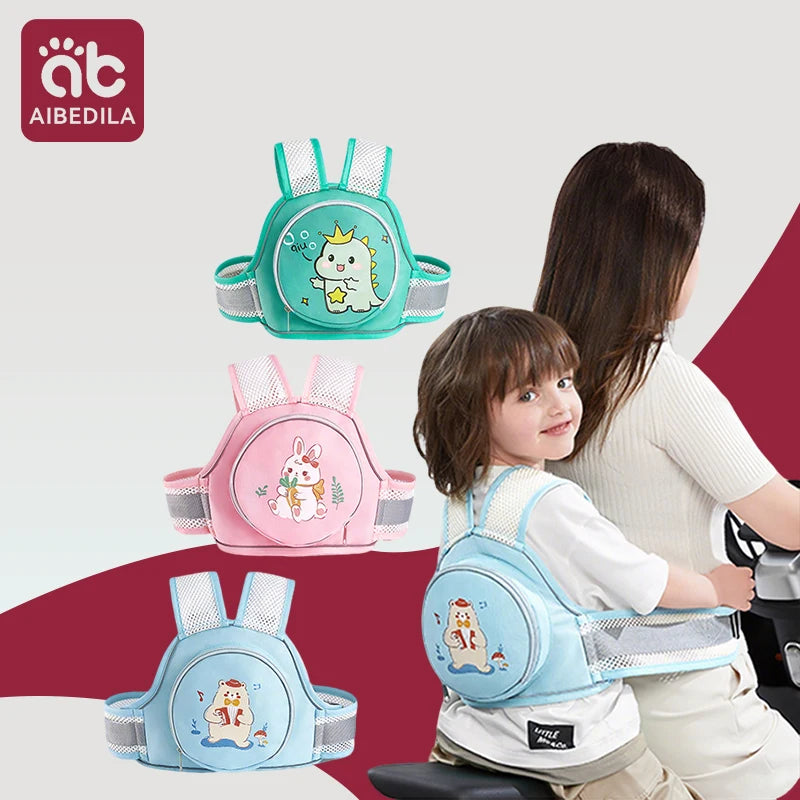 Cinturón de seguridad para niños, correa de ciclismo para coche eléctrico con almacenamiento, correas de protección para motocicleta, cinturón protector anticaída, Bandag ajustable