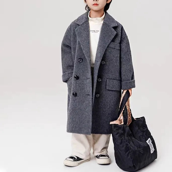 Ropa Infantil Coreana, Abrigo de Lana de Doble Cara para Niños y Niñas, Abrigo Largo de Lana Coreana, Abrigo de Algodón Imitación de Doble Cara