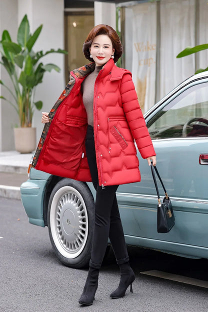 Chaqueta Larga de Algodón Grueso para Mujer, Acolchada, Ajustada, con Cintura Ajustable, Manga Larga, Cierre de Cremallera
