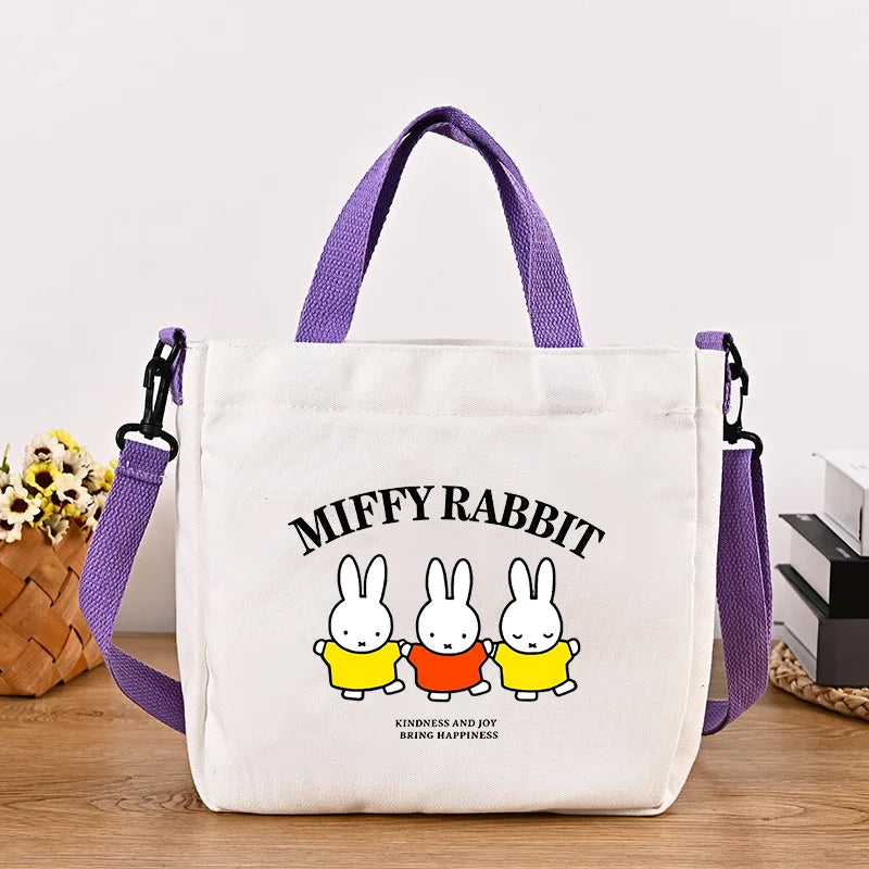 Bolso de Mano con Diseño de Conejo Miffy, Gran Capacidad, Lona, Bandolera, para Estudiantes, Mochila Escolar con Dibujos Animados