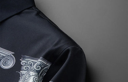 Camisa de manga larga con estampado de columna romana de estilo americano y europeo para hombre, camisas de vestir formales de negocios informales ajustadas, ropa para hombre