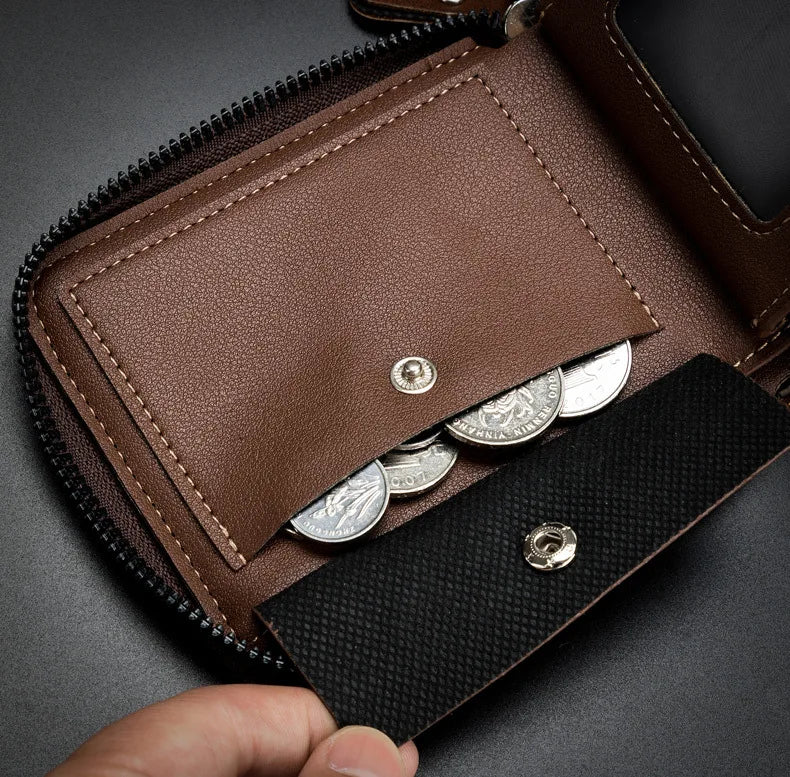 Nueva cartera de moda para hombre, monedero de cuero PU con cremallera, billeteras cortas de estilo Retro para hombre, tarjeteros, almacenamiento de monedas, monedero