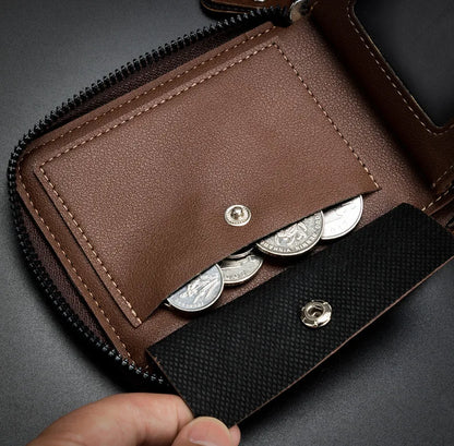 Nueva cartera de moda para hombre, monedero de cuero PU con cremallera, billeteras cortas de estilo Retro para hombre, tarjeteros, almacenamiento de monedas, monedero