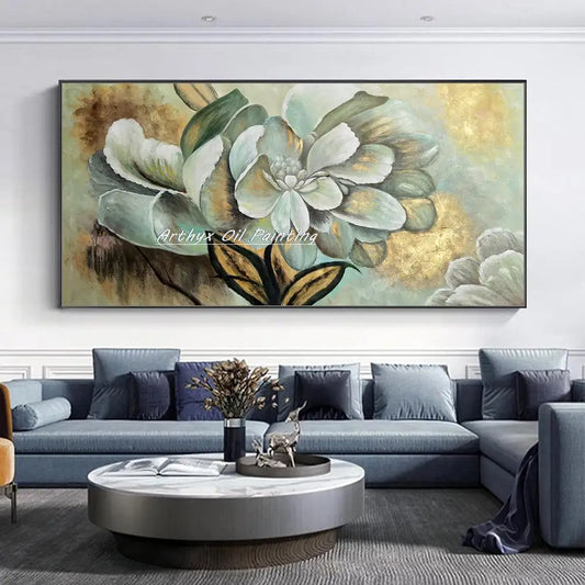 Arthyx-pintura al óleo de flores doradas pintada a mano sobre lienzo, póster abstracto moderno, imagen artística de pared para decoración del hogar y sala de estar + paquete Switch In Art completo