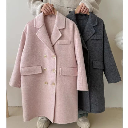 Ropa Infantil Coreana, Abrigo de Lana de Doble Cara para Niños y Niñas, Abrigo Largo de Lana Coreana, Abrigo de Algodón Imitación de Doble Cara