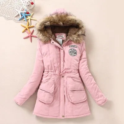 Women's Winter Long Jacket Hooded Overcoat Warm Fluffy Coats Zipper Closure Cotton Thickened Regular Length Coat