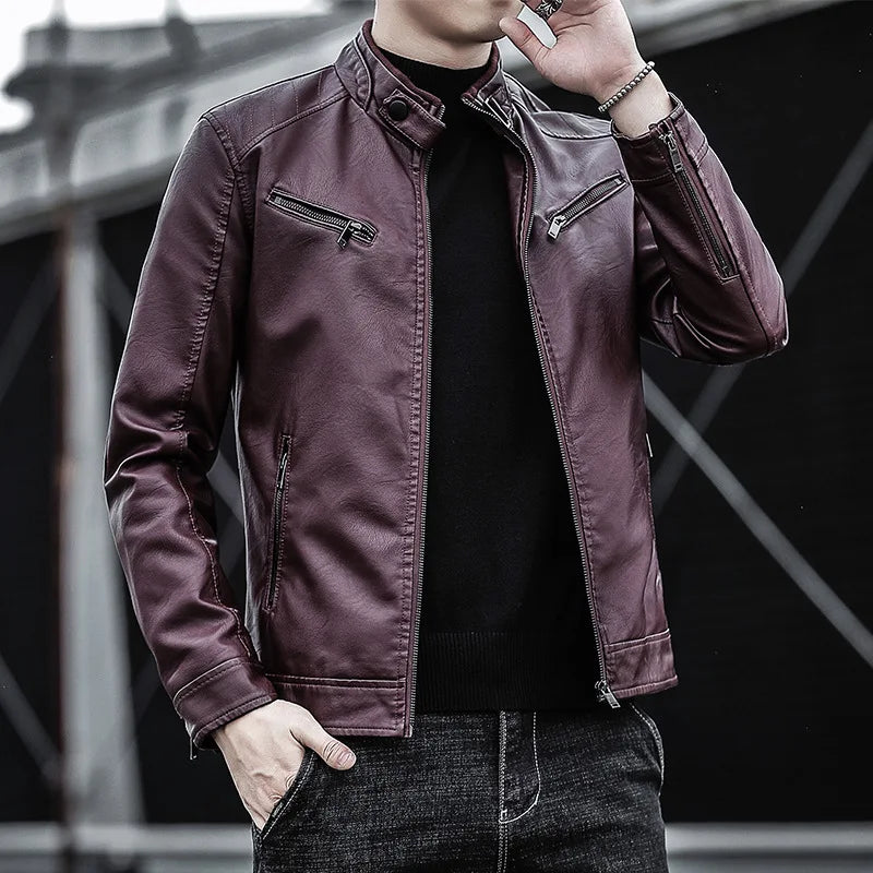 Chaqueta de cuero para hombre 2026, abrigo corto ajustado de moda para hombre, chaqueta de cuero estilo streetwear, blazer informal, ropa exterior masculina