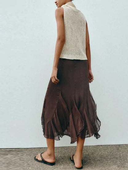 Falda Midi Asimétrica para Mujer, Diseño Holgado con Capas Decorativas, Primavera 2026, Nueva Colección, Falda en Línea A, Ci...