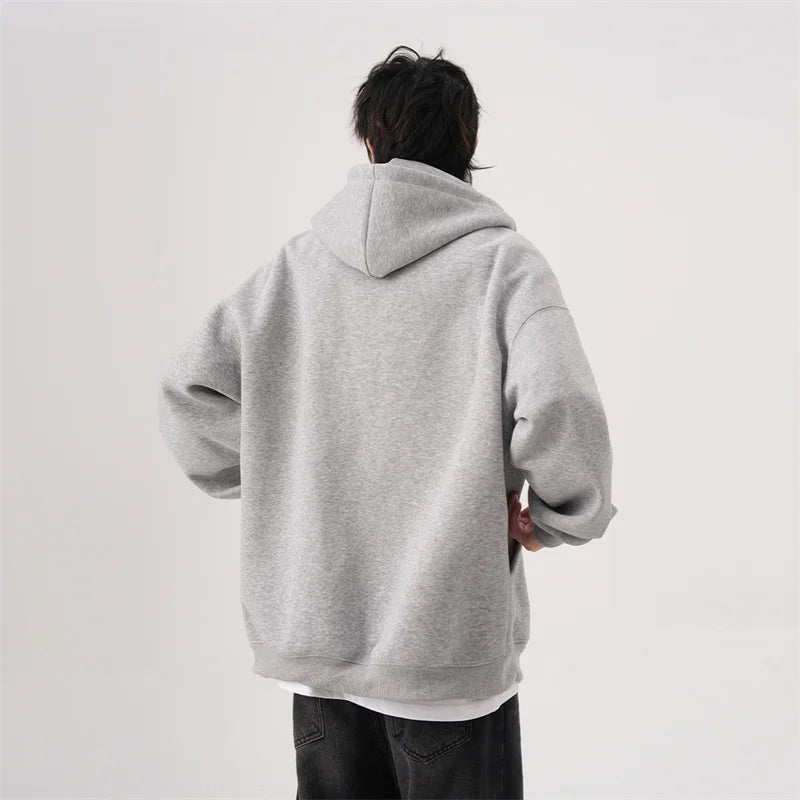 Sudaderas con capucha y cremallera de Color liso para hombre, sudaderas con capucha de moda de venta al por menor Retro, chándal informal de algodón de gran tamaño, novedad de 2026