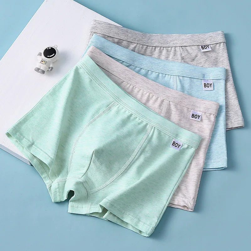 Ropa interior de algodón transpirable para niños, calzoncillos Boxer suaves para adolescentes obesos, niños grandes, estudiantes, período de desarrollo juvenil, 4 Uds.