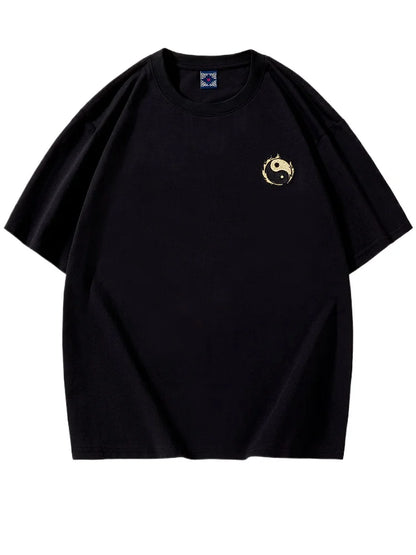 Embroidery T Shirt Men Gold Dragon Graphic T Shirts Man Vintage Hip Hop Chinese Tees Short Sleeve Cotton Casual Summer Tops Male