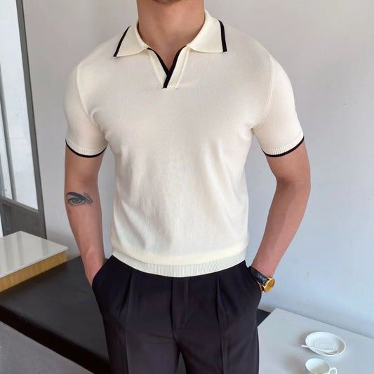 Camisa Polo para hombre, camiseta de manga a la moda con cuello tipo Polo, ropa ajustada para hombre, Polo deportivo de lana, camiseta de Golf para hombre EUR