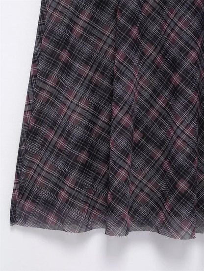 Falda Midi de Tul a Cuadros Estilo Británico BANA, Falda Ajustada de Cintura Alta para Mujer, Primavera Verano, Estilo OL, Fa...