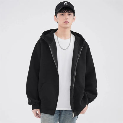 Sudaderas con capucha y cremallera de Color liso para hombre, sudaderas con capucha de moda de venta al por menor Retro, chándal informal de algodón de gran tamaño, novedad de 2026