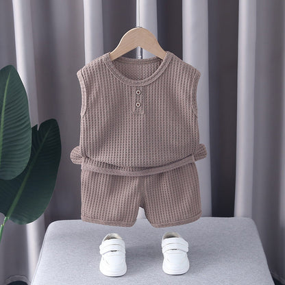Ropa de oso para niños y niñas, chaleco de cuello redondo, pantalones cortos, chándales de dibujos animados para niños pequeños, moda de verano, nuevo conjunto de 2 piezas