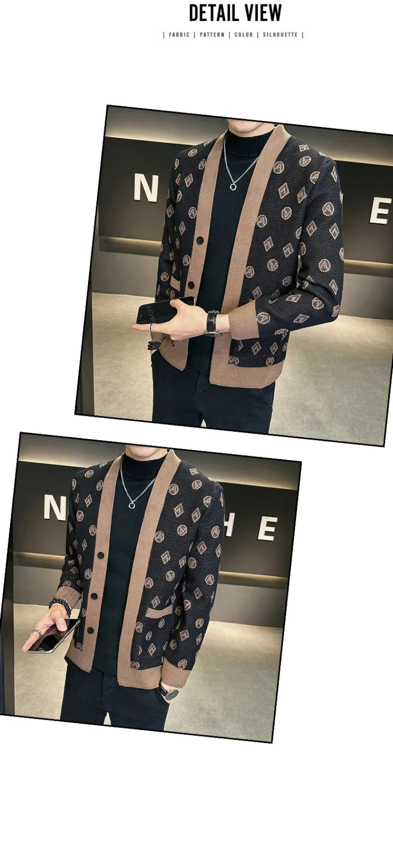 Cárdigan de punto de Jacquard para hombre, chaquetas informales de negocios, abrigos con botones, ropa de M-4XL, otoño