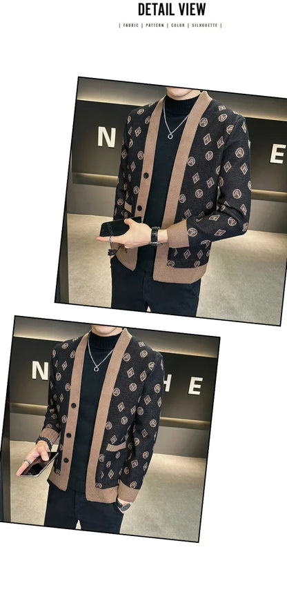 Cárdigan de punto de Jacquard para hombre, chaquetas informales de negocios, abrigos con botones, ropa de M-4XL, otoño