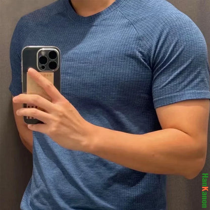 Camiseta Deportiva sin Costuras para Hombre, de Secado Rápido, Transpirable, con Malla Técnica, para Gimnasio, de Alta Elasticidad, para Fisicoculturismo y Fitness, de Manga Corta