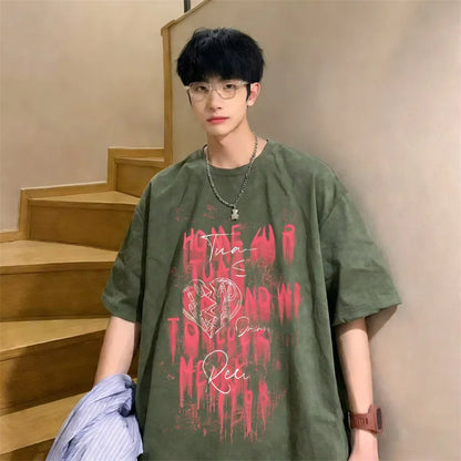 Camisetas de Verano 2026 para Hombre con Estampado Tie-Dye y Gráficos de Graffiti, Camisetas Oversize Juveniles con Estampado de Letras, Tops de Moda Urbana con Contraste de Color