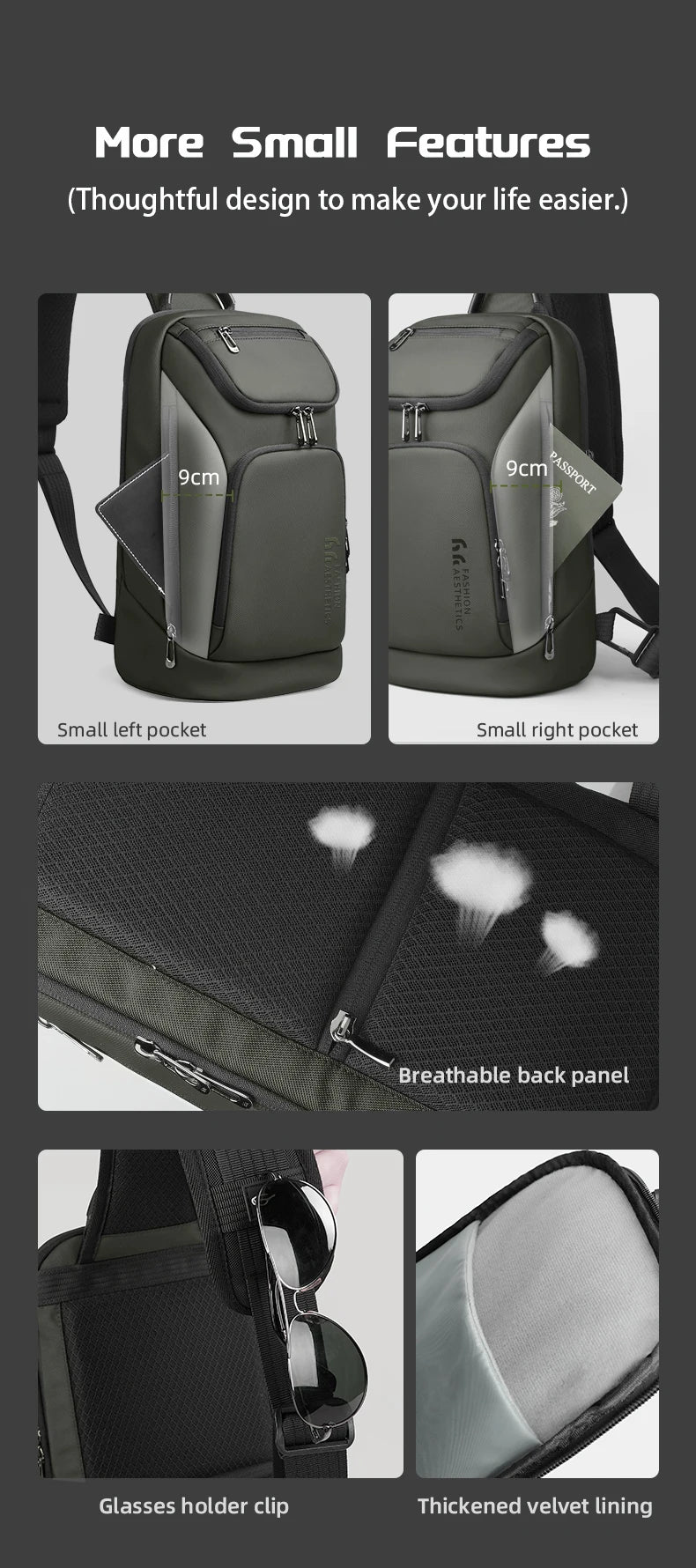 Bolso de hombro multifunción HK para hombre, bolso cruzado impermeable, apto para iPad de 11 pulgadas, bolso bandolera ligero para viajes al aire libre