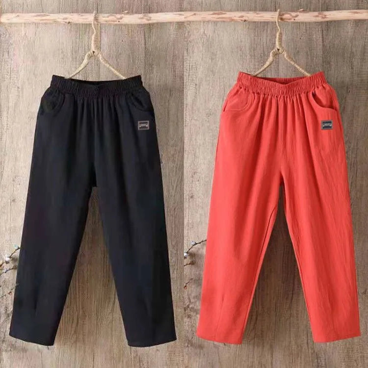 Pantalones Harlan de algodón sueltos para mujer, pantalones informales de verano para mamá, pantalones informales de algodón ...