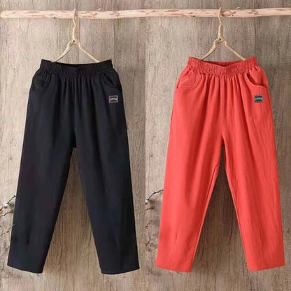 Pantalones Harlan de algodón sueltos para mujer, pantalones informales de verano para mamá, pantalones informales de algodón ...