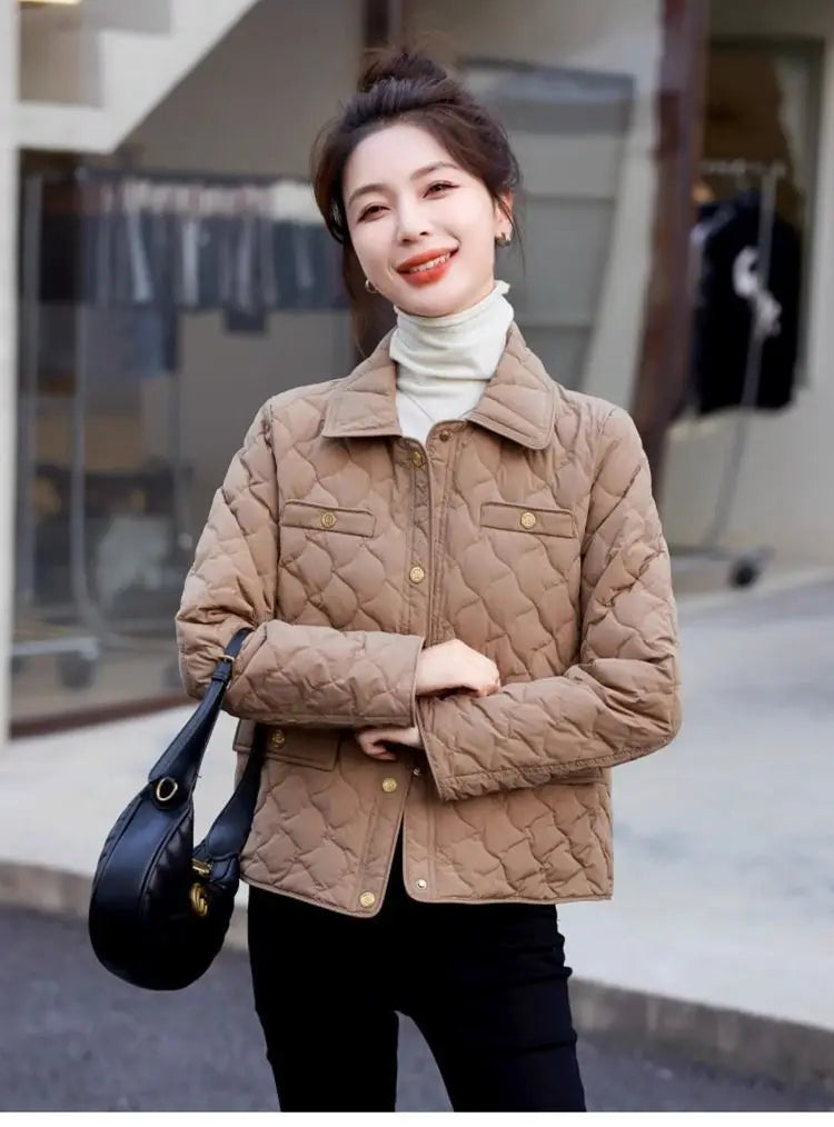 Chaqueta Corta Ligera de Algodón para Mujer, Talla Pequeña, Acolchada, para Invierno, con Cierre de Cremallera, Estilo Moderno