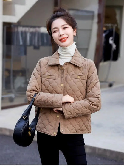 Chaqueta Corta Ligera de Algodón para Mujer, Talla Pequeña, Acolchada, para Invierno, con Cierre de Cremallera, Estilo Moderno