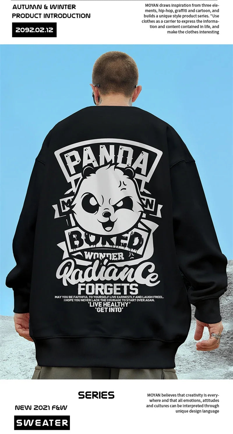 Otoño Anime Panda impreso sudaderas hombres nueva ropa de calle de gran tamaño pulóver con capucha Hip Hop Y2K Vintage sudaderas para hombres