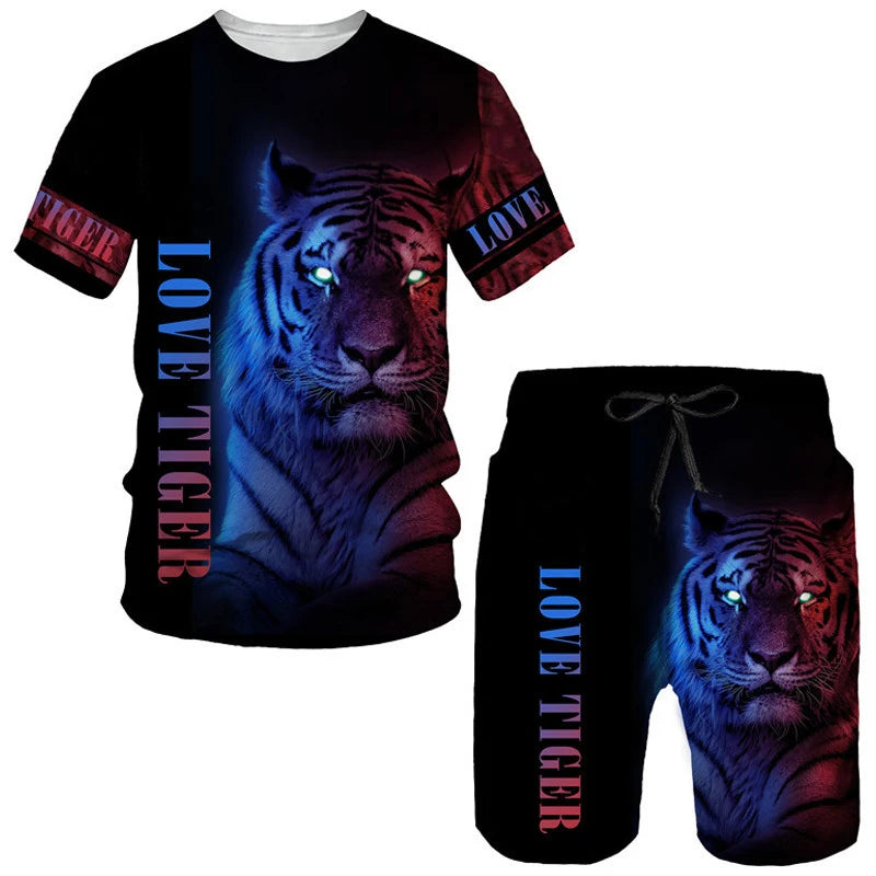 Camisetas con estampado 3D de tigre Animal, conjuntos de pantalones cortos, chándales para hombre, camiseta de manga corta de gran tamaño, conjunto de pantalones, trajes para hombre, ropa