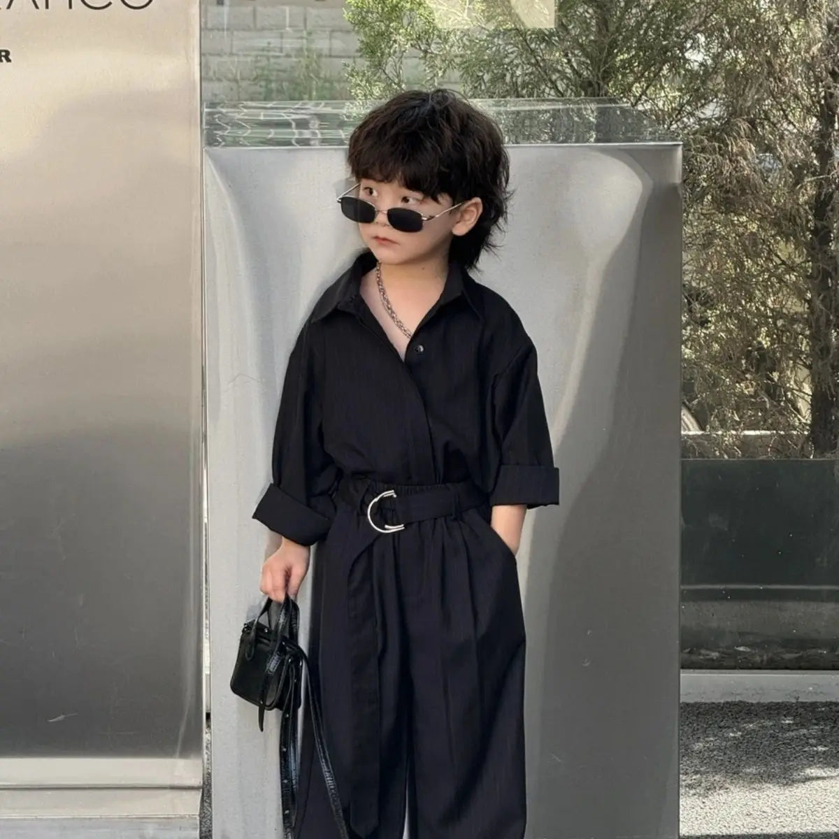 Conjunto de chaqueta y pantalones a rayas negras de manga larga para niños pequeños, primavera y otoño, informal, coreano, para niños guapos