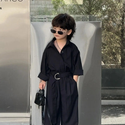 Conjunto de chaqueta y pantalones a rayas negras de manga larga para niños pequeños, primavera y otoño, informal, coreano, para niños guapos