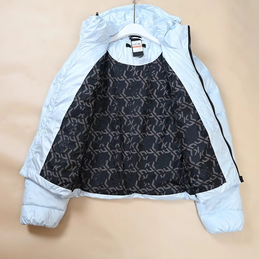 Chaqueta Corta Acolchada de Algodón para Mujer, Estilo Otoño Invierno, con Estampado de Letras, Capucha, Informal, Estilo Ame...