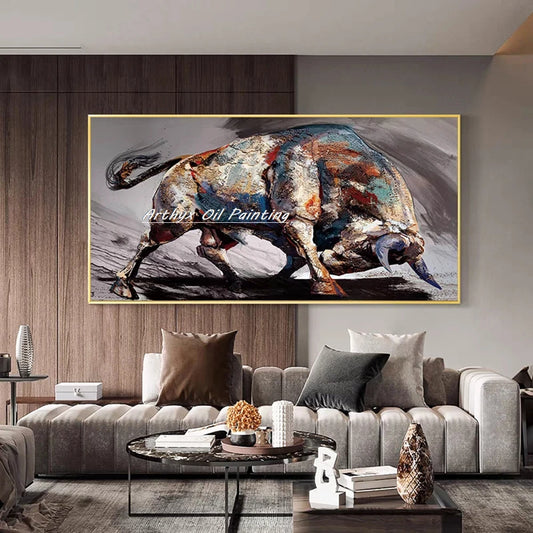 Arthyx, pintura al óleo grande de animales de toro pintado a mano sobre lienzo, carteles de arte +  Pop abstracto moderno, imagen de pared, decoración del hogar para sala de estar+ Paquete Switch In Art completo