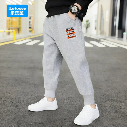 Pantalones Deportivos de Algodón para Niños, con Estampado de Letras de Nueva York Brooklyn, Puños Elásticos, Holgados, para la Escuela, Uso Diario, Color Negro y Gris