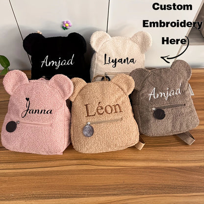 Mochila Mini con Orejas de Oso, Personalizable con Nombre Bordado, de Pana y Felpa, para Niñas, Mujeres, Niños Pequeños, Regalo para Guardería