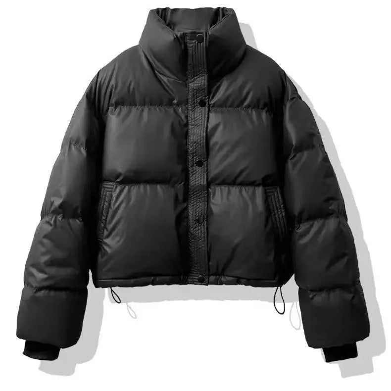 Nueva Chaqueta Corta de Mujer 2024 de Cuero PU Grueso con Relleno de Algodón, Estilo Abrigo Acolchado Cálido de Invierno, Ide...