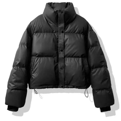 Nueva Chaqueta Corta de Mujer 2024 de Cuero PU Grueso con Relleno de Algodón, Estilo Abrigo Acolchado Cálido de Invierno, Ide...