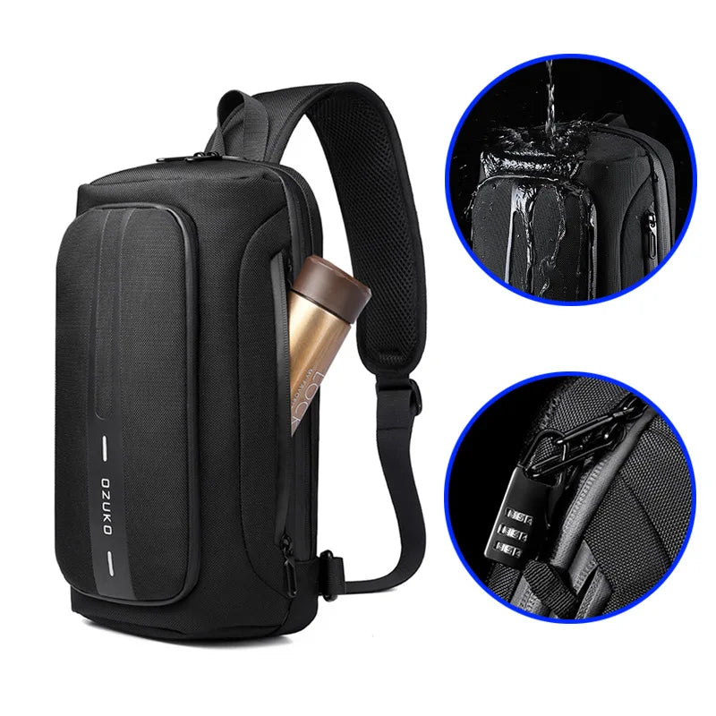 OZUKO-Bolso bandolera informal con carga USB para hombre, bandolera multifunción, bandolera antirrobo, bolso impermeable para hombre